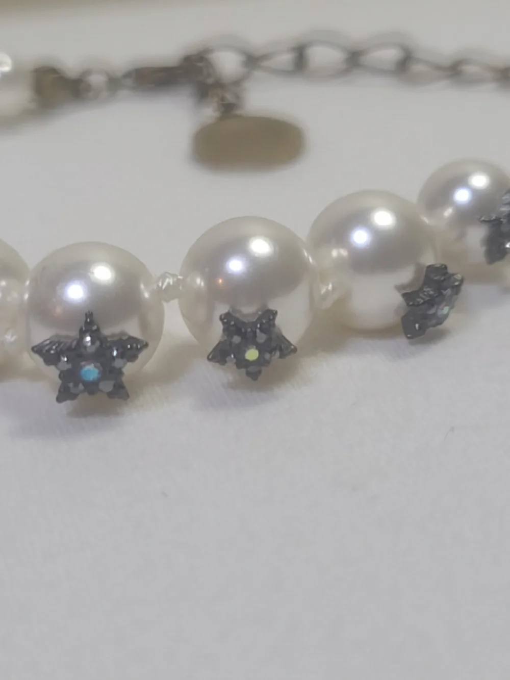Faux Pearl Designer Star Burst Rhinestones Bracelet